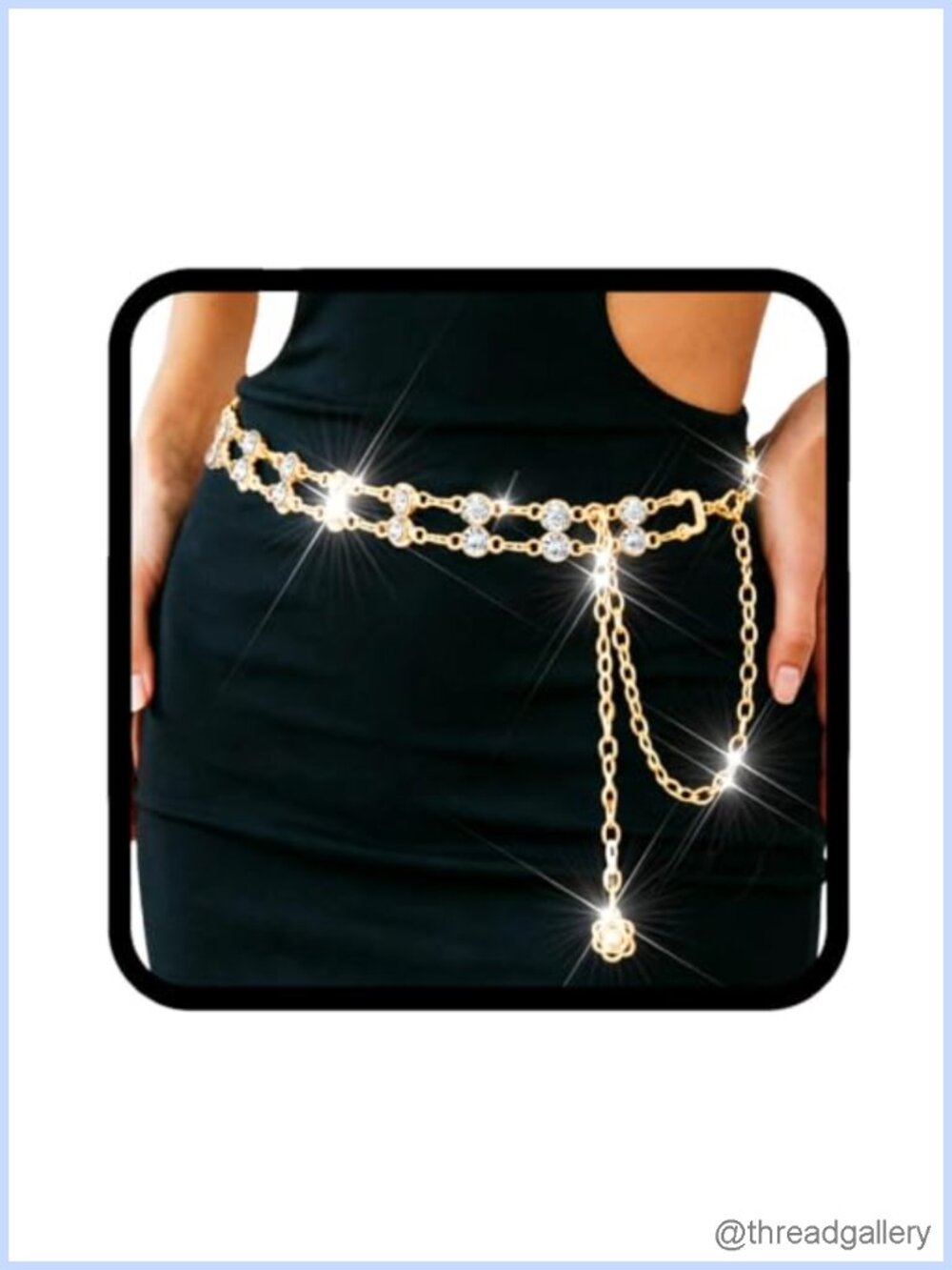 Rhinestone Chain Belt Gold Waist Chain Sparkly Rave Body Chain Women